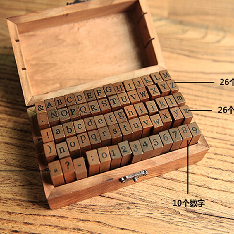 70Pcs Letter Seal DIY Letter Alphabet Stamp Vintage Teach Wooden Alphabet And Number Stamps With Retro Wooden Box