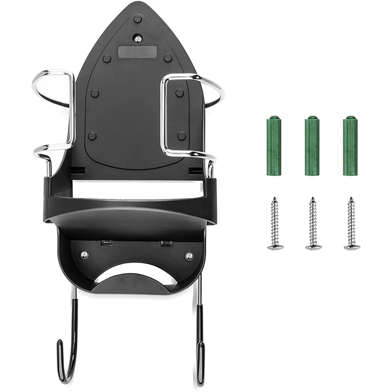 Iron Board Hanger Wall Mount Electric Iron Holder Iron and Ironing Board Storage Organizer Shelf with Removable Hooks: black