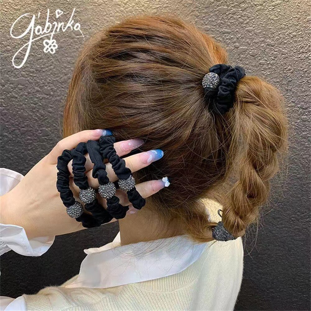 Koreanische Strass Dickdarm Ring Weibliche Hohe Elastische Haar Ring Kristall Perlen Gummi Haar Bänder Gummiband Kopfschmuck