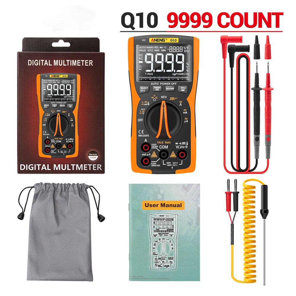 ANENG Q10 Digital Multimeter 9999 Tester Multimetro True RMS Analog DIY Transistor Capacitor NCV Testers Lcr Meter: Yellow Standard