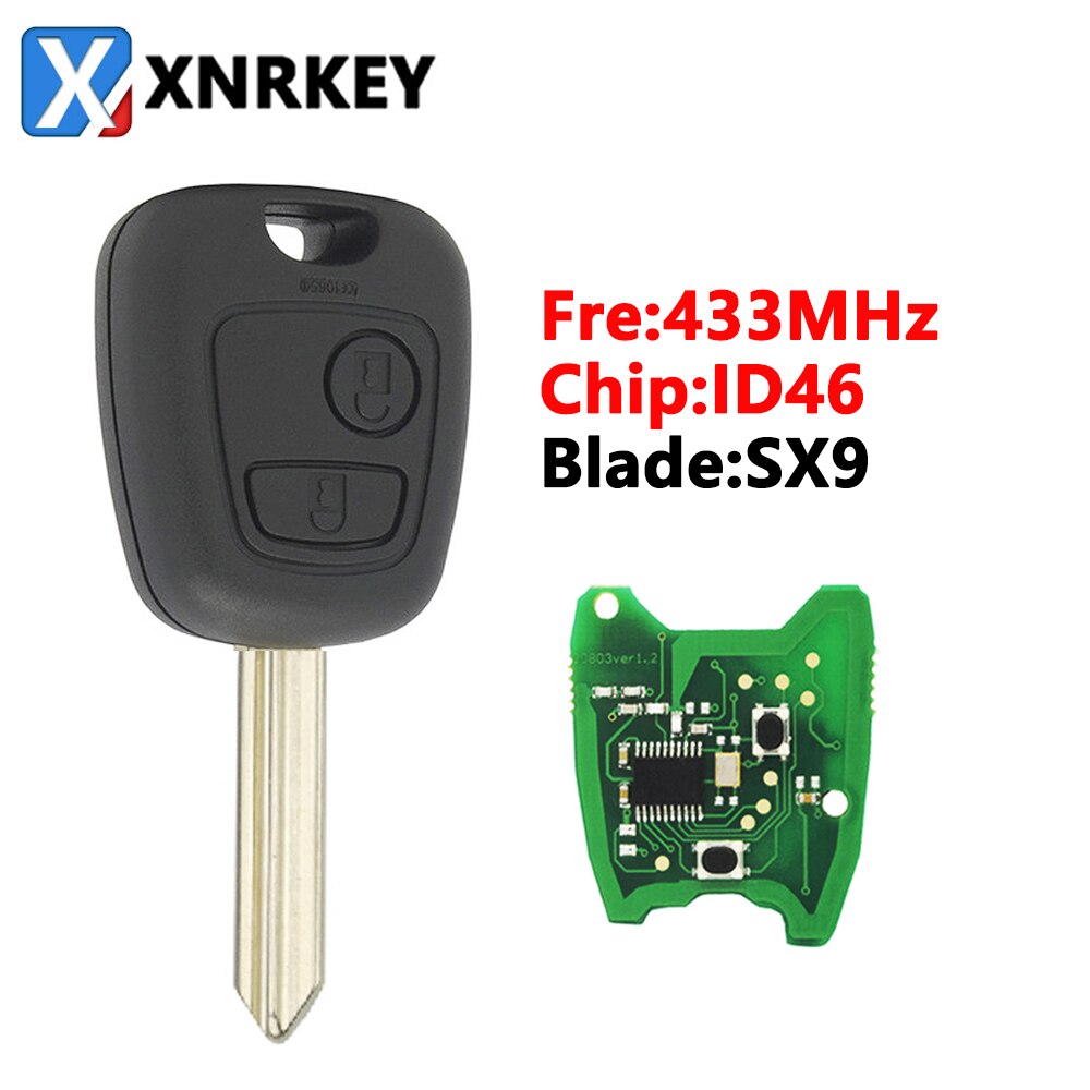 XNRKEY 2 Button Remote Car Key ID46/PCF7961 Chip 433Mhz with Uncut Blade for Peugeot 307 206 407 Partner Citroen C1 C2 C3 SX09: SX9 Blade