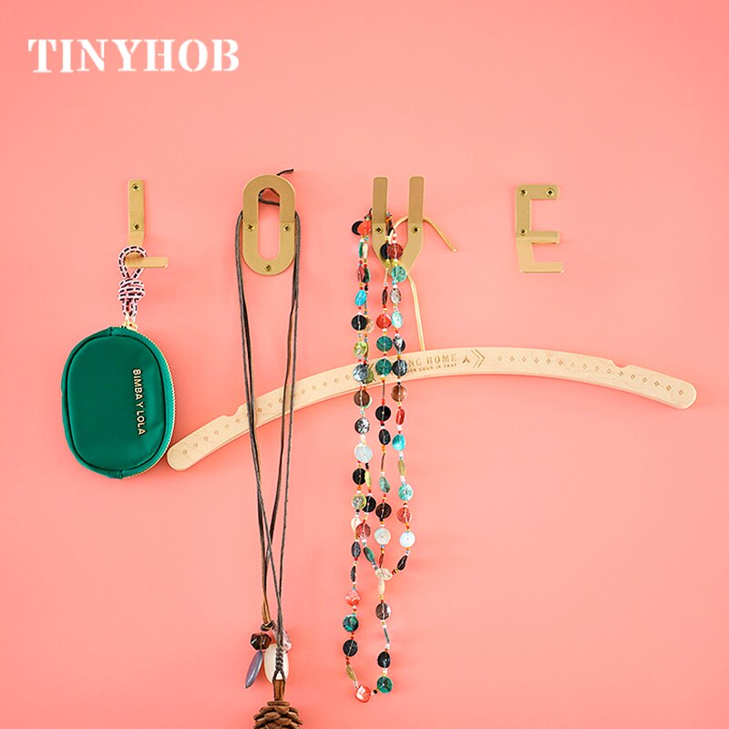 Gancho con letras para colgar en la pared, perchero dorado con alfabeto de latón, accesorios para el hogar