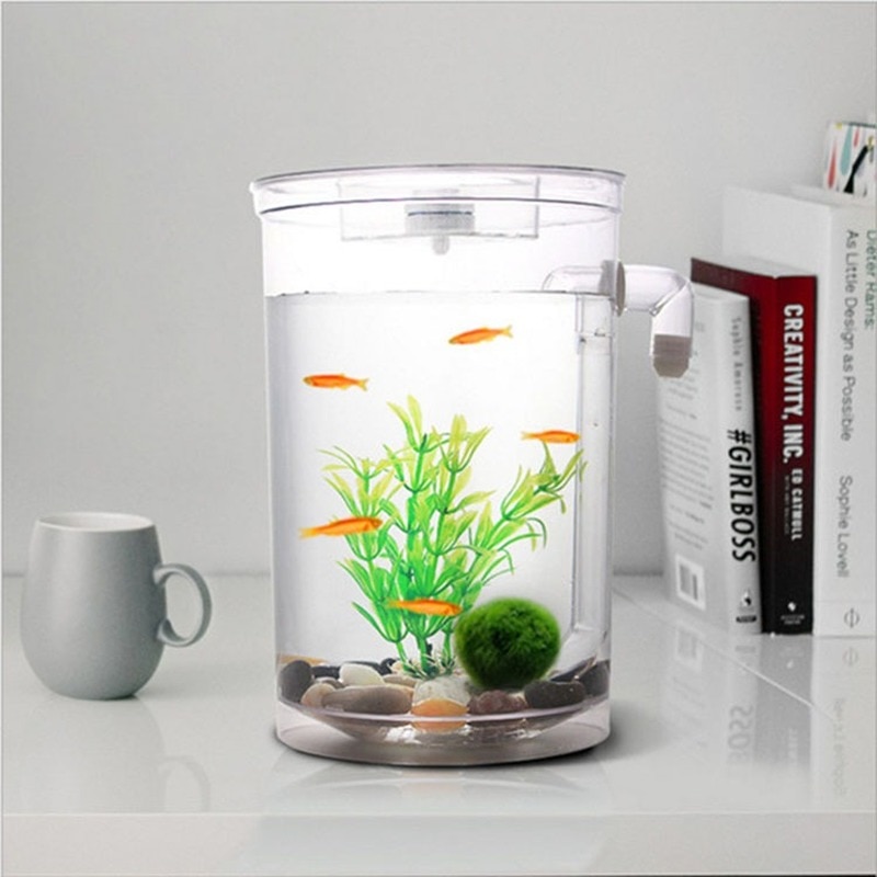 Petit aquarium cylindrique en acrylique transparent, poisson