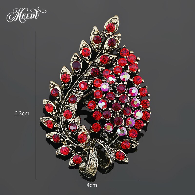 Antiek Goud Kleur Plated Metal Crystal Leaf Broches Voor Wome Jas Jurk Sieraden Party Christmas Accessoires: Red