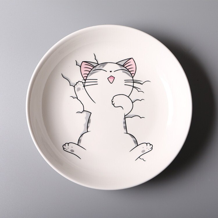 Keramisk plade tegneserie kat plade køkken fad hvid keramisk plade bøf ris suppe ben porcelæn bordservice fad: -en