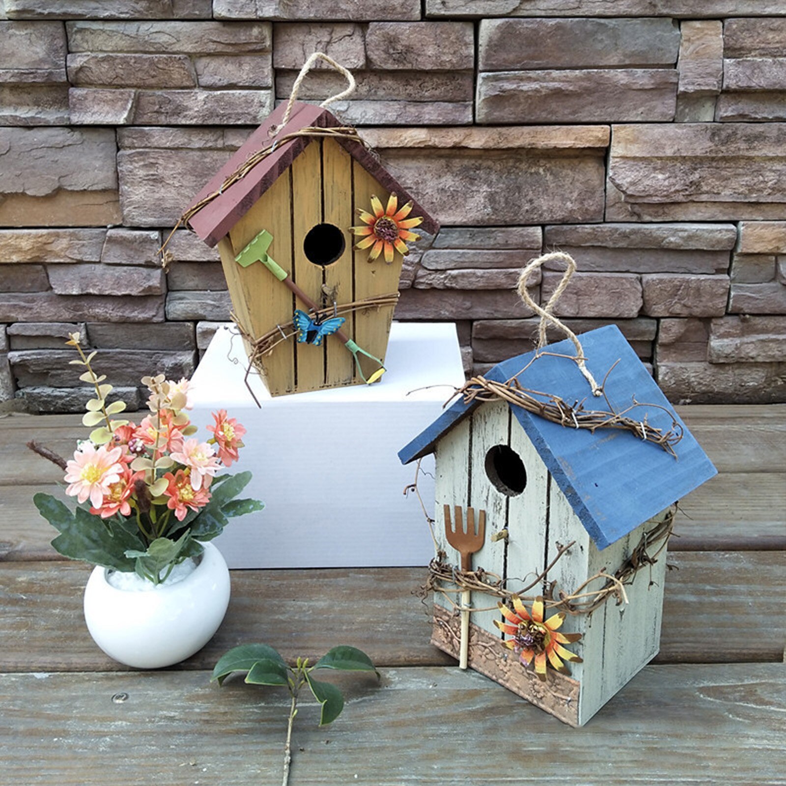 Vogelhuisje voor buiten, natuurlijk vogelhuisje van hout, kolibrie huis, charmant decoratief, kolibrie huis, creatief | houten vogelhuis voor kleine vogels, waterdichte tuindecoratie Vogelhuisje voor buiten, natuurlijk vogelhuisje van hout, kolibrie huis, charmant decoratief, kolibrie huis, creatief | houten vogelhuis voor kleine vogels, waterdichte tuindecoratie