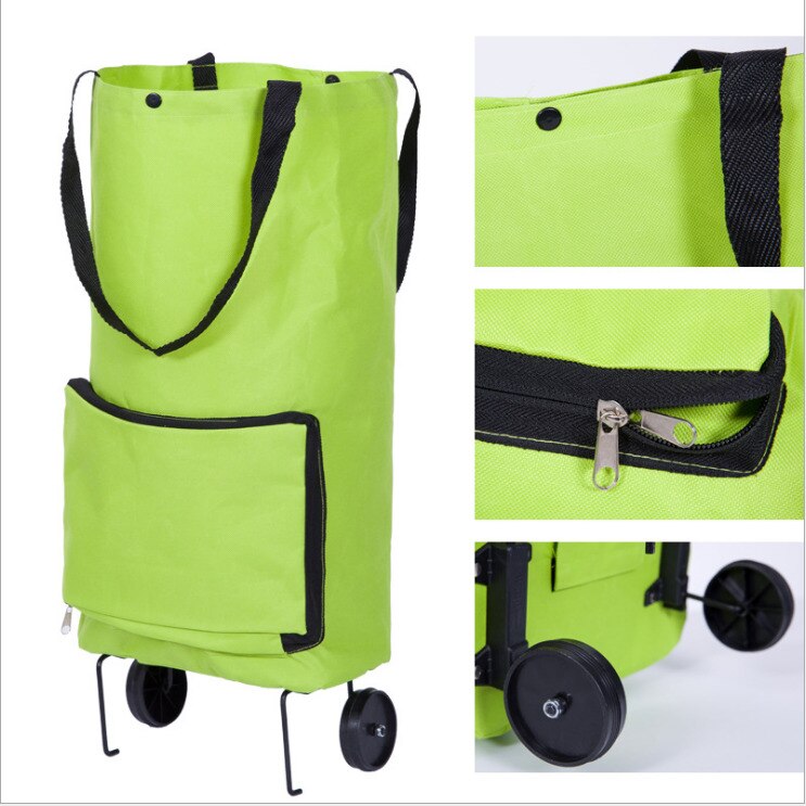 Foldable Trolley Bag Portable Shopping Cart Folding Home Travel Luggage Green