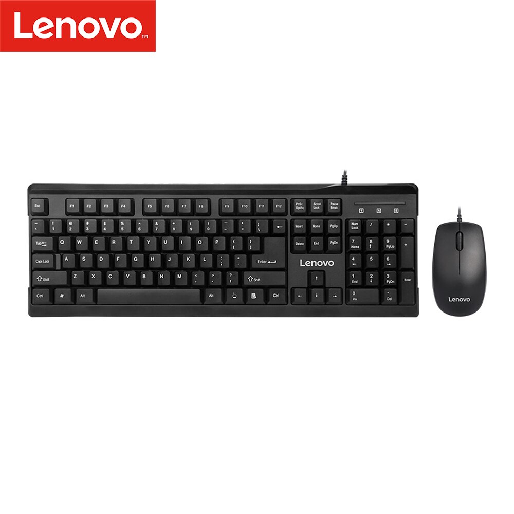 Lenovo MK618 Wired Keyboard Mouse Set 1000DPI Optical Mouse Ergonomic USB Corded Keyboard Set for Computer Laptop PC Desktop