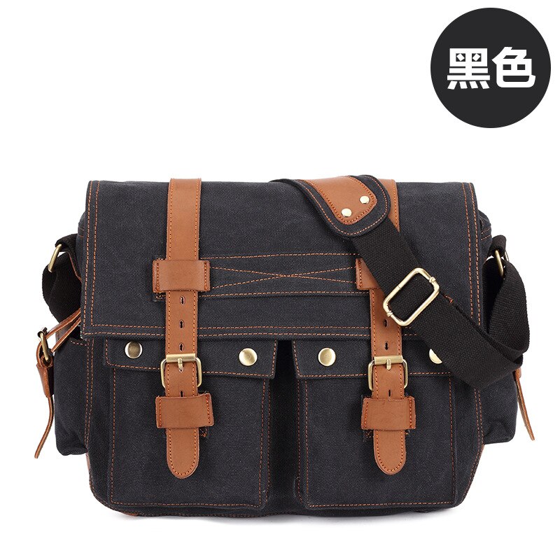 Kucko-Bolso de hombro clásico de lona para hombre, bandolera de mensajero, bolsa de pecho antiarañazos para deportes al aire libre, bolsa de viaje informal: black