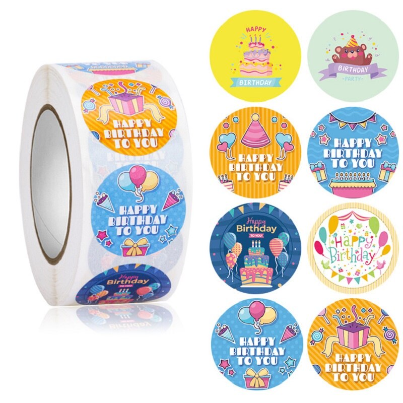 50-500pcs 1inch round happy Birthday sticker balloon Hobby labels Craft supplies stickers party favors for kids birthday