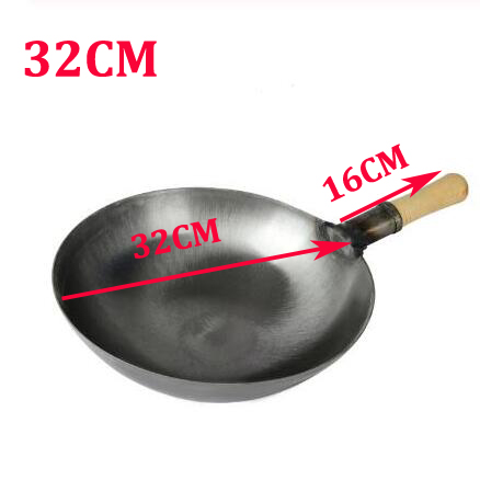 Houten Handvat Keuken Koken Pot 30/32/34/36 Gietijzeren Koekenpan Fornuis Universele Wok Restaurant Chef roerbak Speciale Wok Pan: Wooden handle 32cm