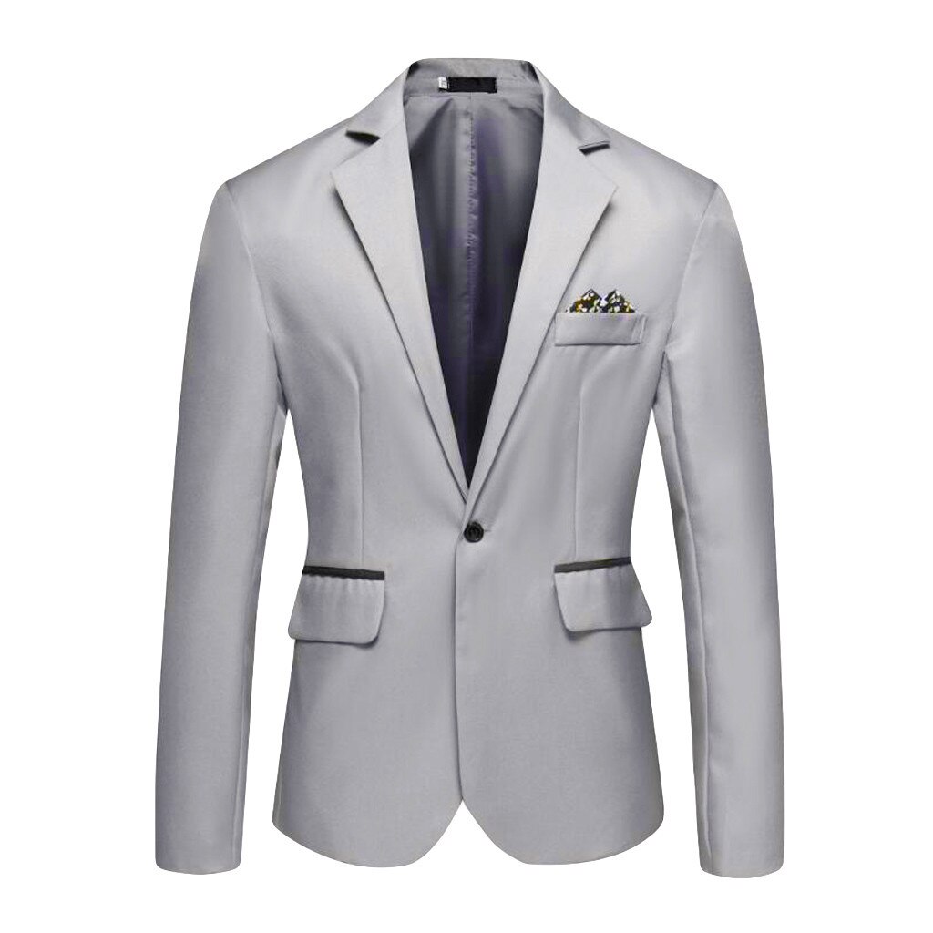 Pop Männer Blazer Stilvolle Casual Solide Blazer Business Hochzeit Party Outwear Mantel Anzug Tops Herren Mantel Blazer: Gray / XXL