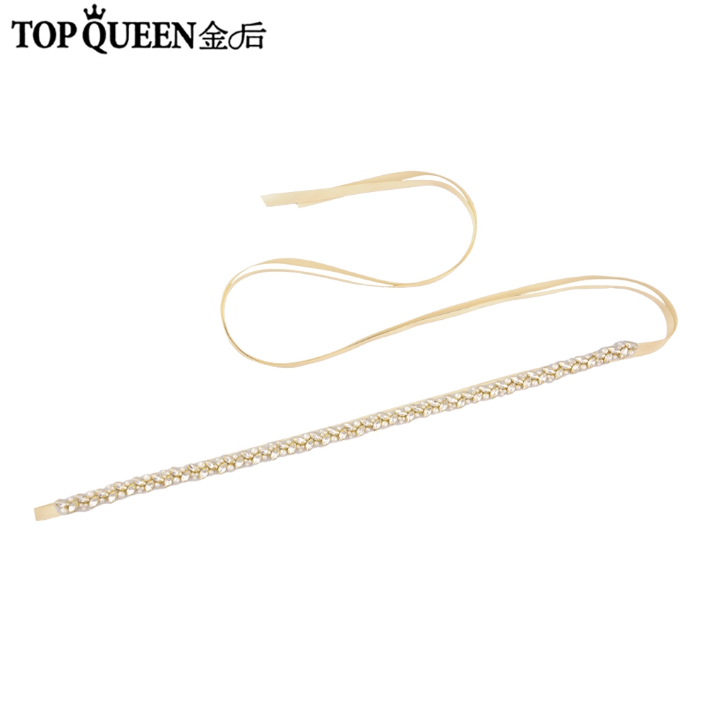 Topqueen S383-G Trouwjurk Riem Goud Strass Riem Bruids Riem Dunne Riemen Party Riem Vrouwen Riemen Luxe Riem Sieraden: champange