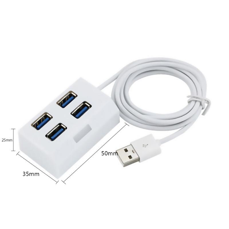 Draagbare 4 Poorten Mini Usb 3.0 Hub Splitter 4 In 1 Usb Adapter Externe Converter Kabel Hubs Met Led Licht voor Laptop Desktop: WHITE