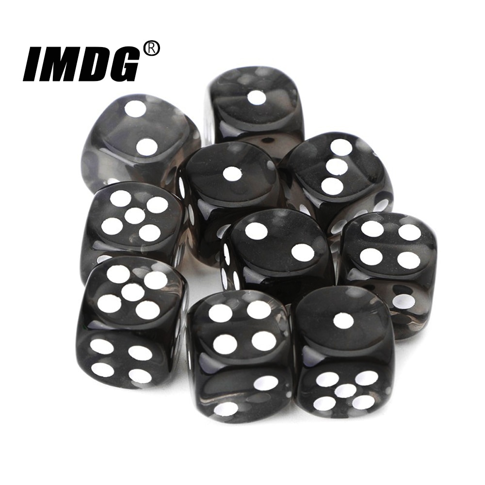 10 pz/pacco Nero Trasparente Acrilico Dadi 16 millimetri Puntino Bianco Round Corner Boutique di Alta Qualità di Gioco di Dadi