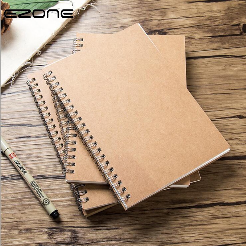 EZONE 16/32K Coil Kraft Paper Notebook Sketchbook Grid Square Line Paper Blank Pages Notebook Student Exercise Book 100 Pages