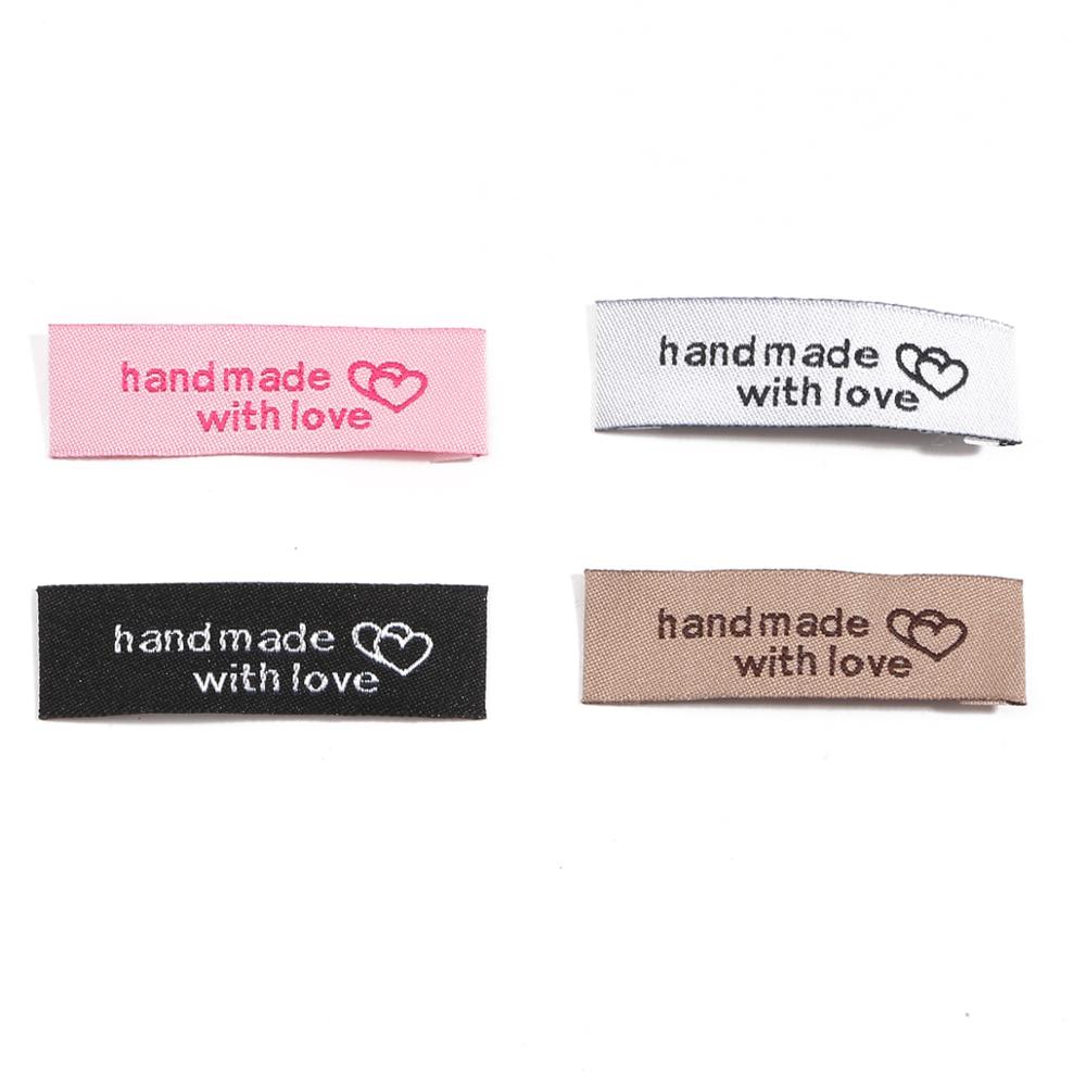 20 stk / parti 50 x 15mm håndlavede tags vævet trykte etiketter tøj beklædningsgenstand diy tags håndværk sy tilbehør