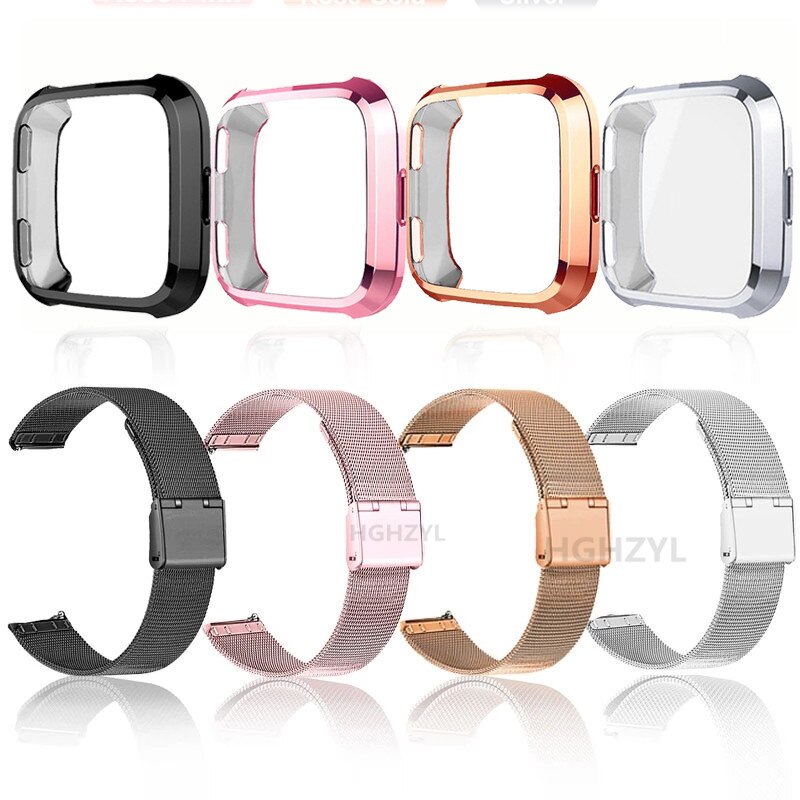 Milanese Strap Für fitbit versa 2 Band Metall Armband Mit Fall fitbit versa lite 1 Armband Protector Für armband Zubehör