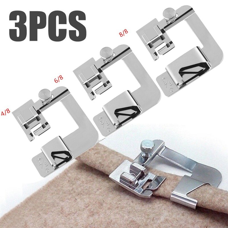 3Pcs 13/19/22mm Domestic Sewing Machine Foot Presser Foot Rolled Hem Feet For Brother Singer Sewing Accessories: 3 pieces