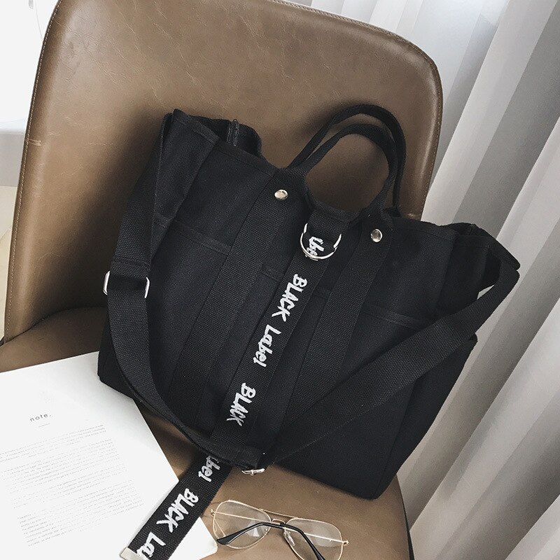 Canvas Handbags Women Men Shopping Bags Reusable Shopping Bag Colour black white Bags: black