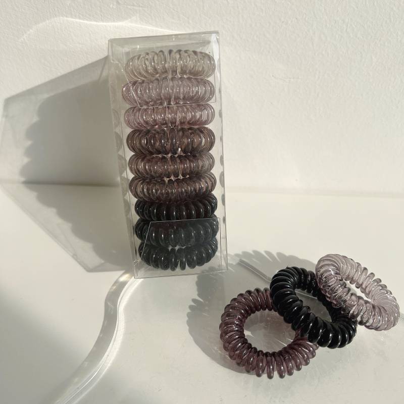 Gomas elásticas para el pelo para mujer, Niña y niño, cintas de goma transparentes en espiral, accesorios para el pelo, 9 unids/lote por caja: Azul cielo