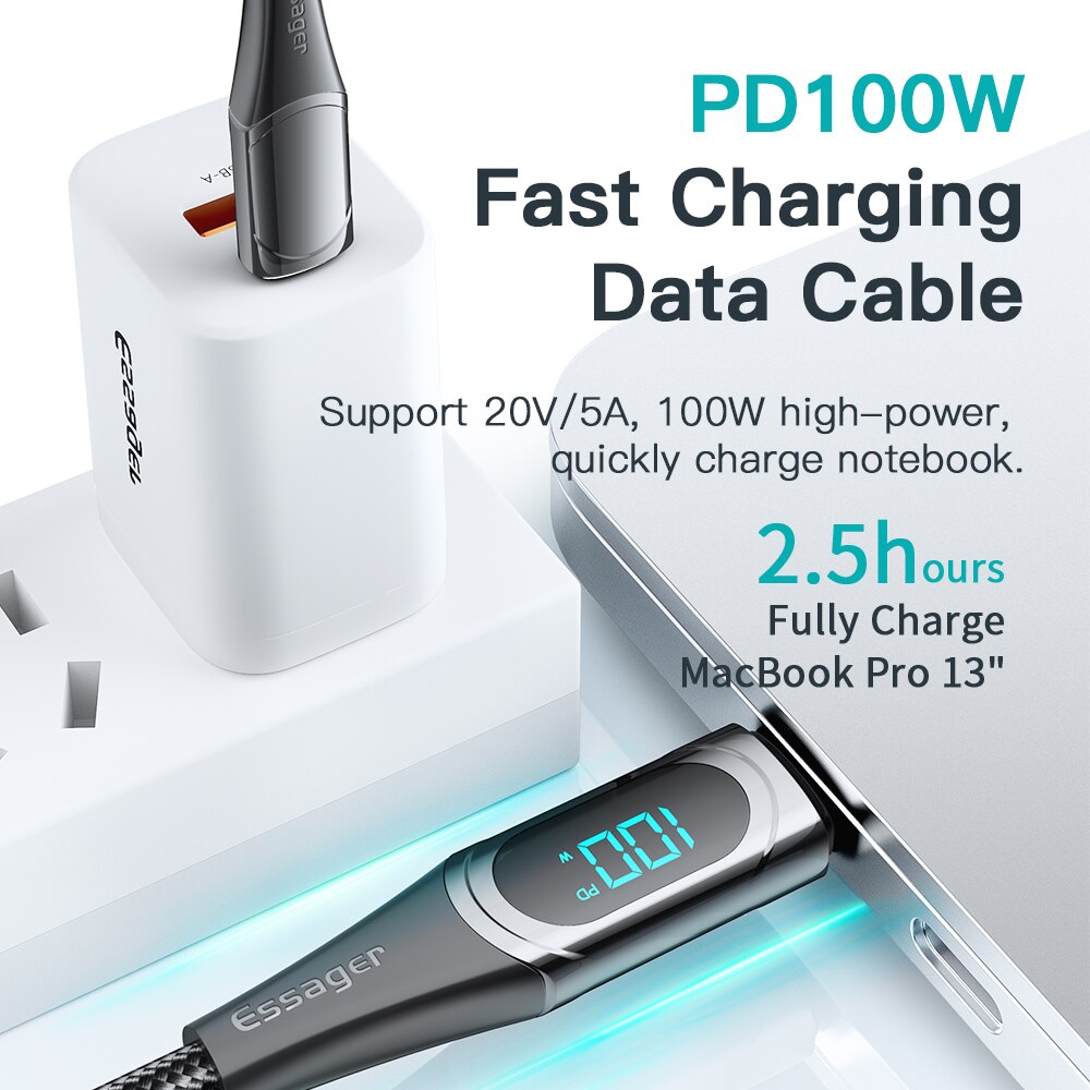 Essager 100W Usb C Naar Usb Type C Kabel Pd Quick Charge 4.0 6A Type-C Kabel Voor xiaomi Mi11 Poco X3 Huawei Samsung Macbook Ipad