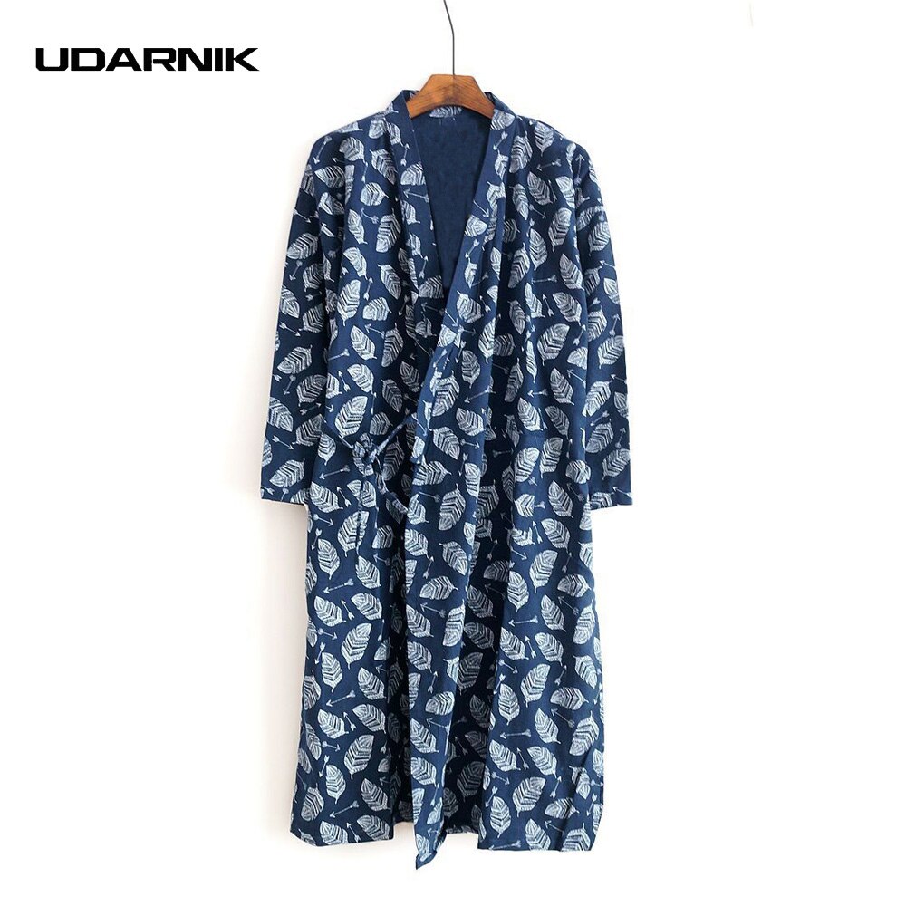 Mannen Gewaad Kimono Yukata Pyjama Katoen Zachte Japanse Badjas Gown Nachtkleding Bladeren Print Mode 904-872