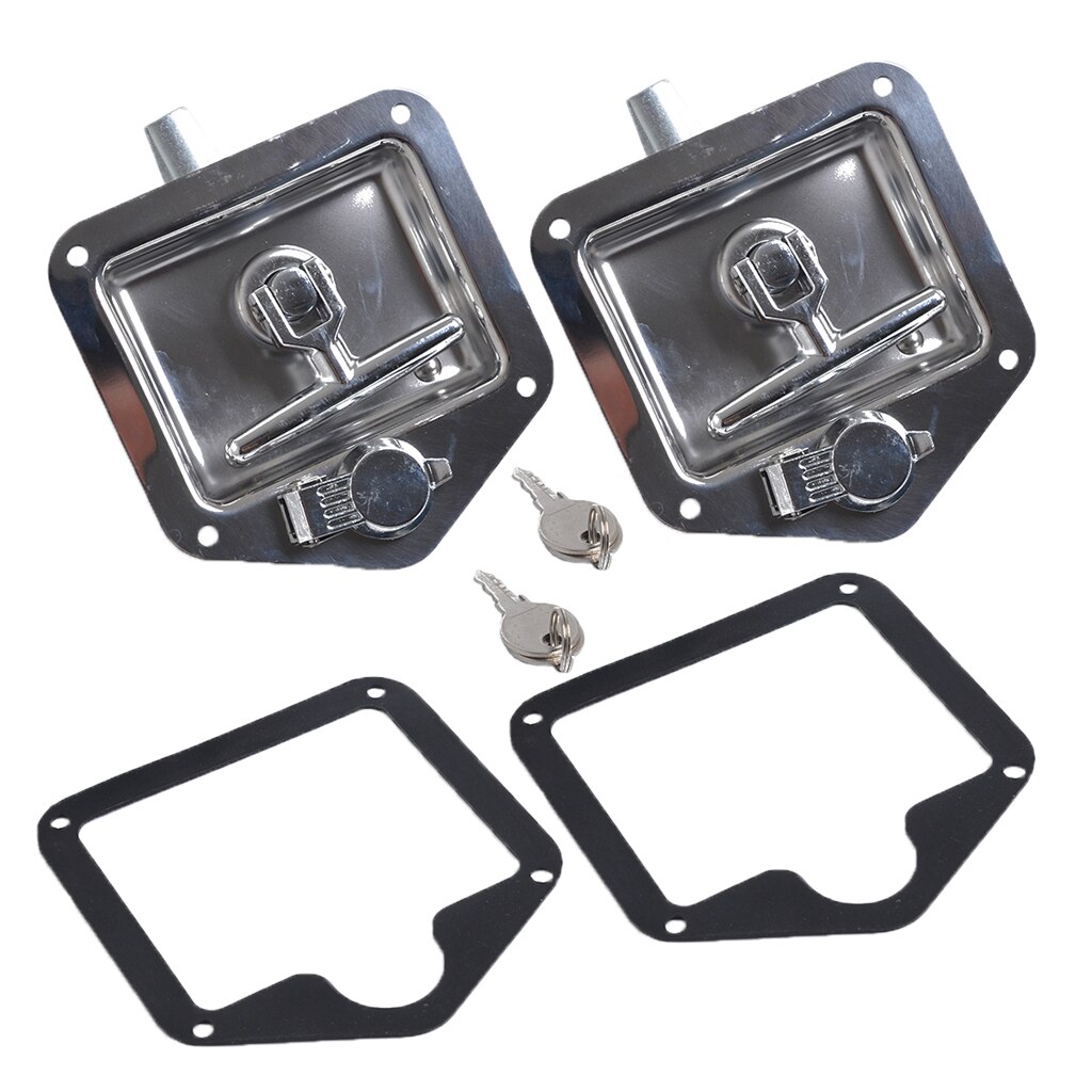 2 Set Silver Recessed Stainless Folding T Lock / Handle Trailer With Gasket Kit