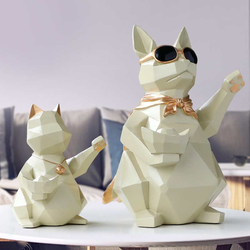 Figuritas de resina para perros y gatos, artesanía moderna, animales en miniatura, bonitos adornos para el hogar, decoración de oficina, cuenco de almacenamiento tallado coleccionable