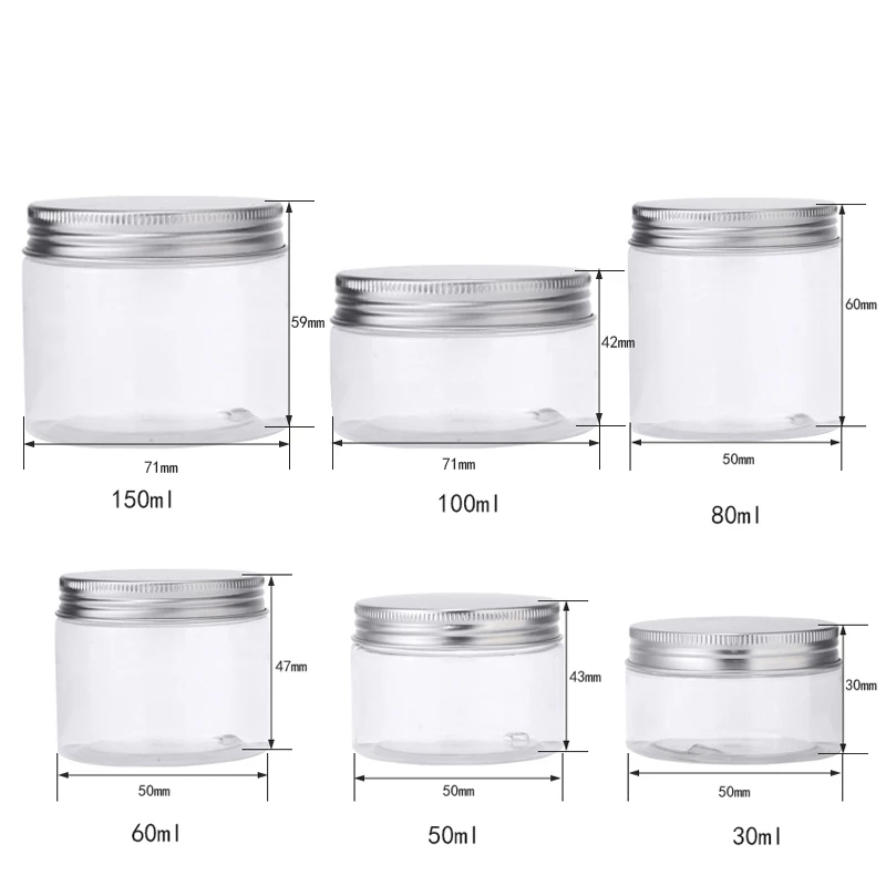 12 stuks 30/50/60/80/100/150ml lege, transparante plastic potjes voor cosmetica, crèmemonsters, make-up, voedselbewaarpotjes дорожный набор