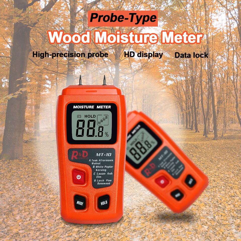 R&amp;D MT-10 EMT01 Wood Moisture Meter Wood Humidity Tester Hygrometer Timber Damp Detector Tree Density tester Grey Orange