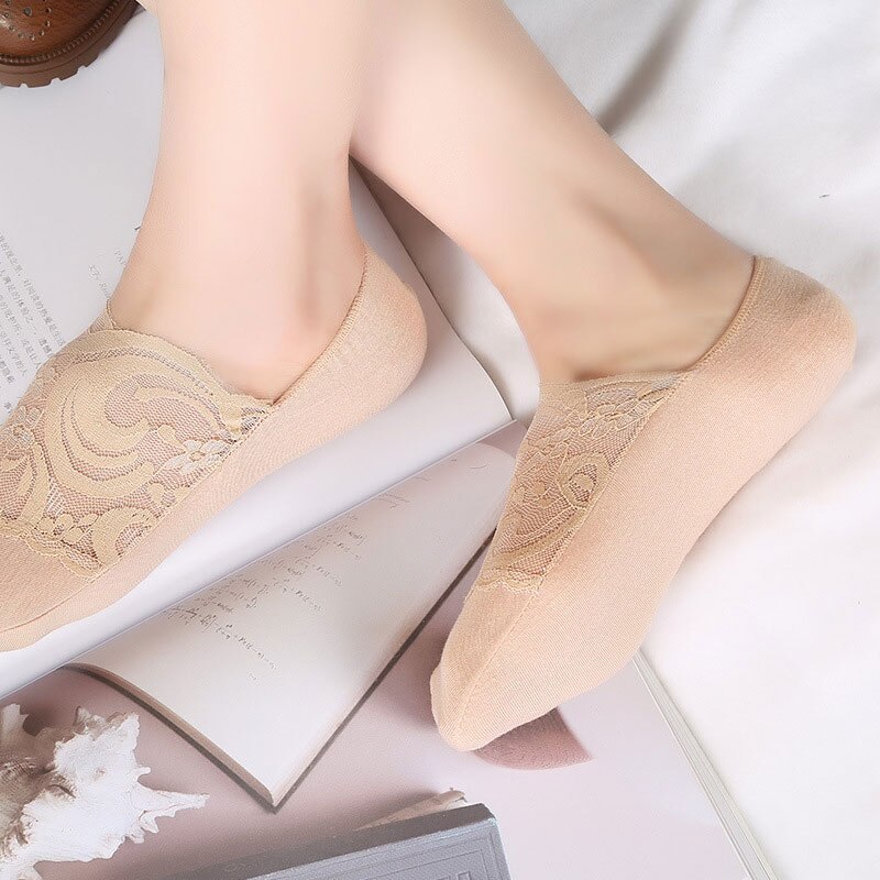 SP&amp;CITY Transparent Short Lace Socks Women Summer Hollow Out Boat Socks Slippers Female Soft Low Invisible Socks Ped: skin
