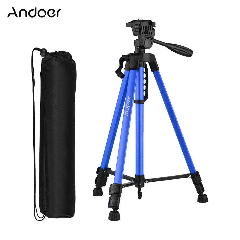 Andoer let fotografering stativ til telefon aluminiumslegering med bæretaske telefonholder til canon sony nikon dslr kamera: Blå