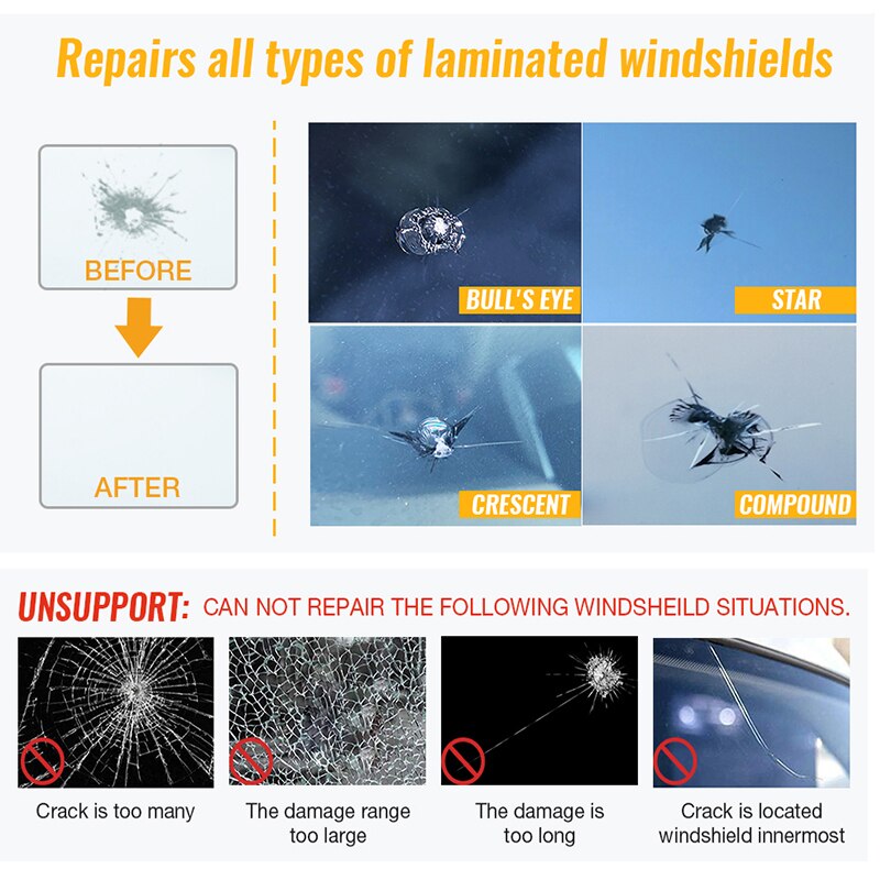 Windshield Galss Repair Kit Resin Shield Car Window Screen Polishing Resin Sealer Set DIY Car Glass Crack Repair Restore Tool D5