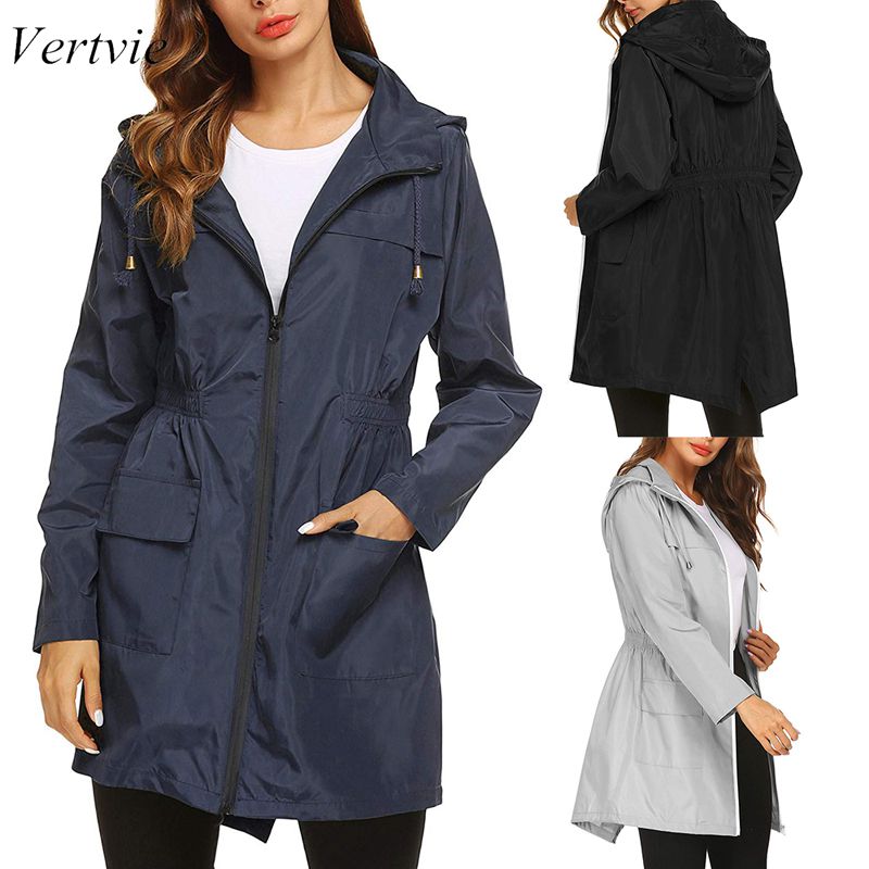 Women Waterproof Packable Hooded Jacket Outdoor Hiking Clothes Lightweight Raincoat