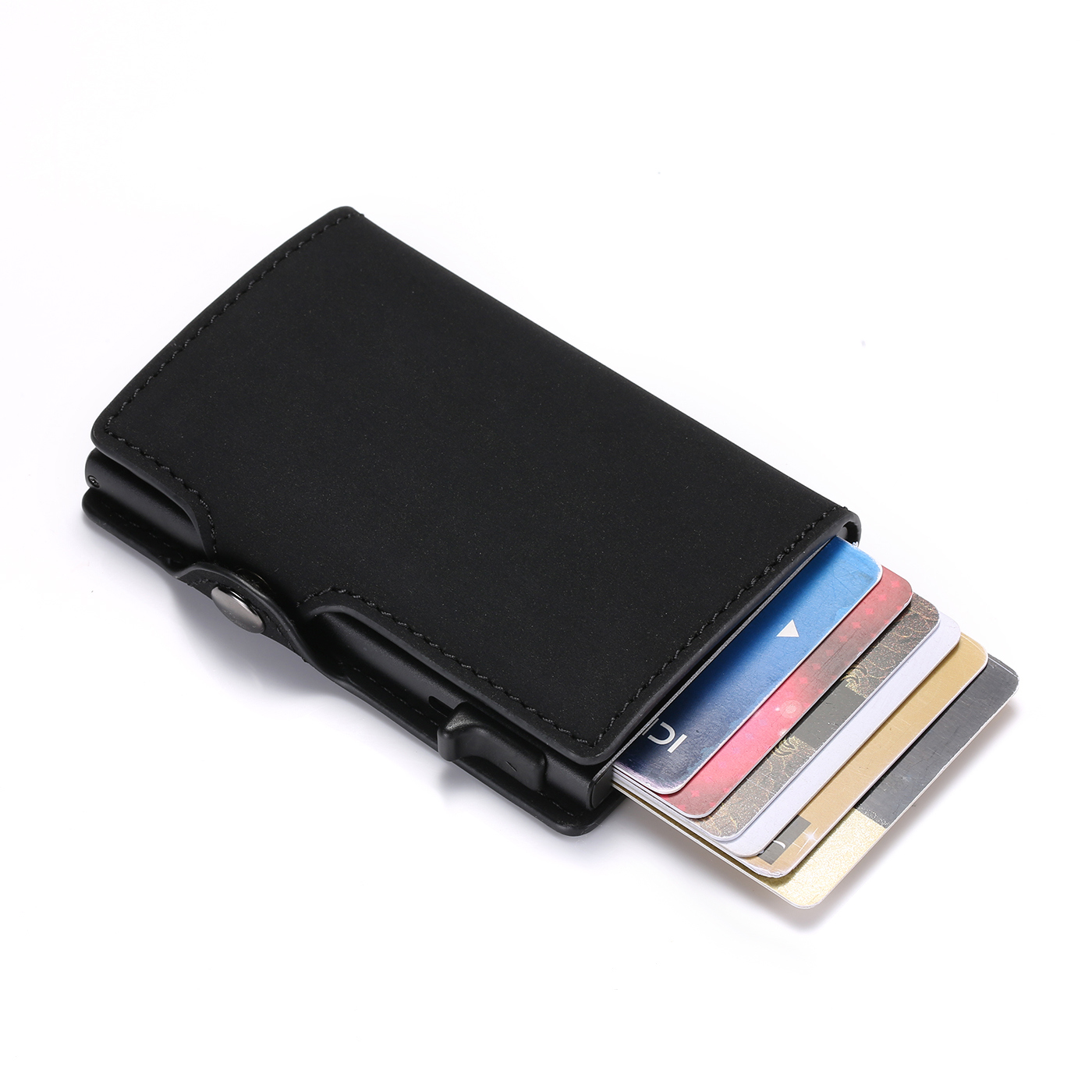 BISI GORO Single Box Card Holder PU Leather Card Wallet Men RFID Blocking Aluminum Smart Multifunction Slim Wallet Card Case