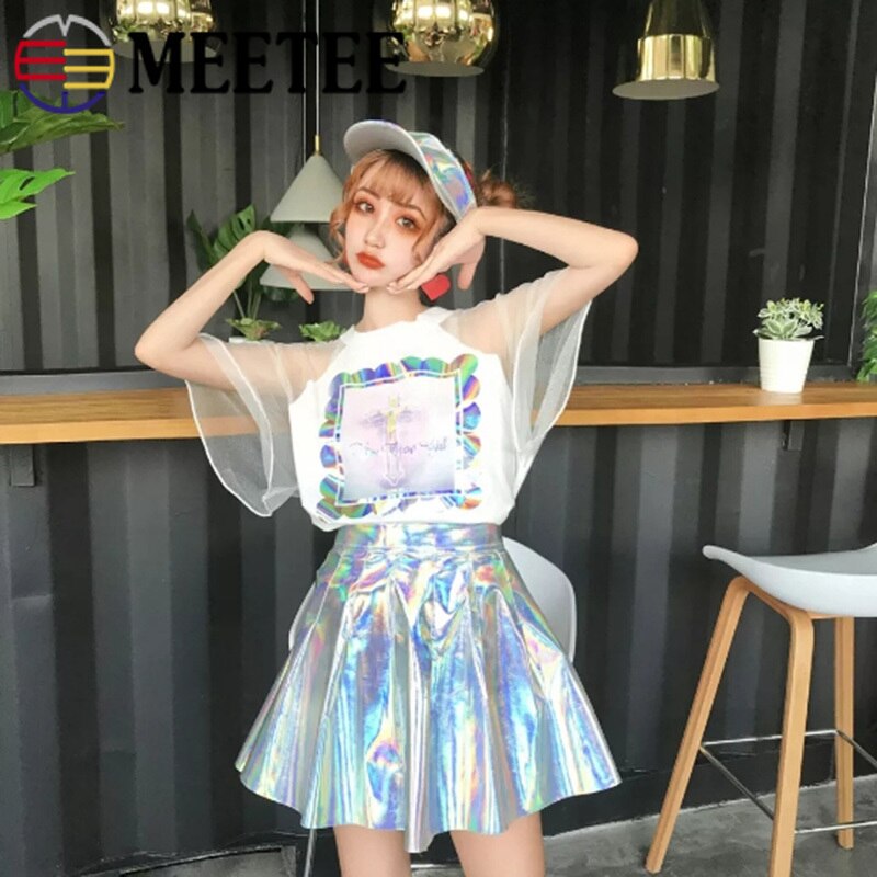 Meetee 50*138cm plata Sinfonía PU tela espejo reflectante impermeable tela para manualidades, costura fluorescente ropa sombrero bolsa Material