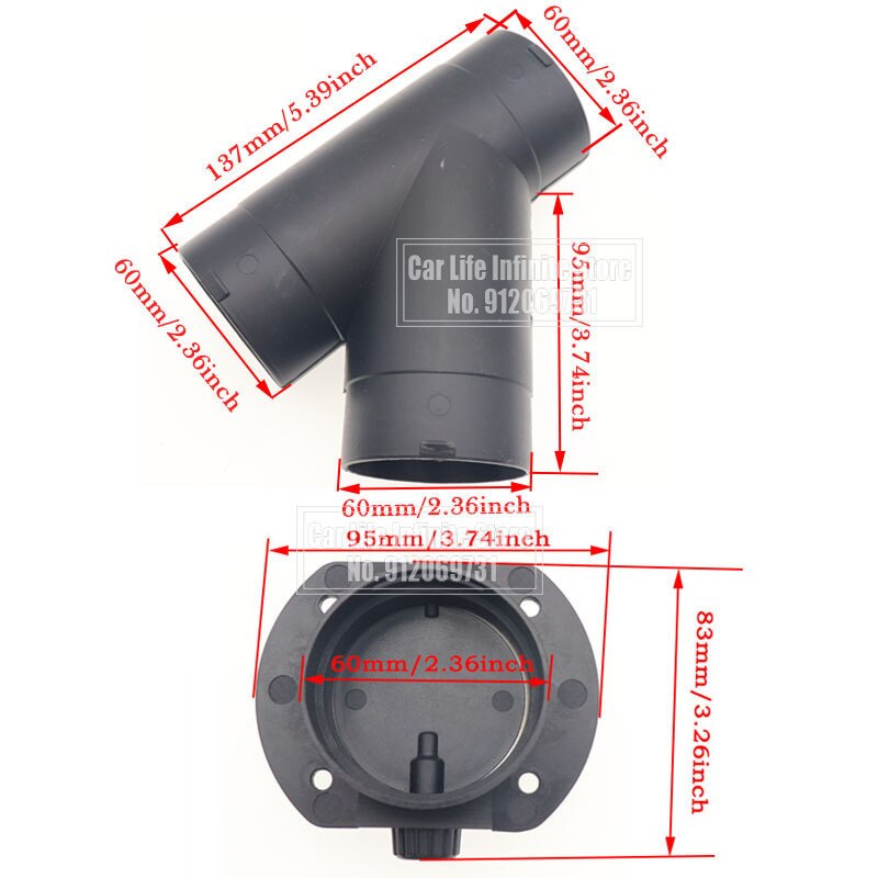60/75Mm Voor Webasto Eberspaecher Diesel Parking Accessoire Air Vent Ducting T Y Stuk Elleboog Pijp Uitlaat Uitlaat connector Joiner: 60mm Heater DuctingB