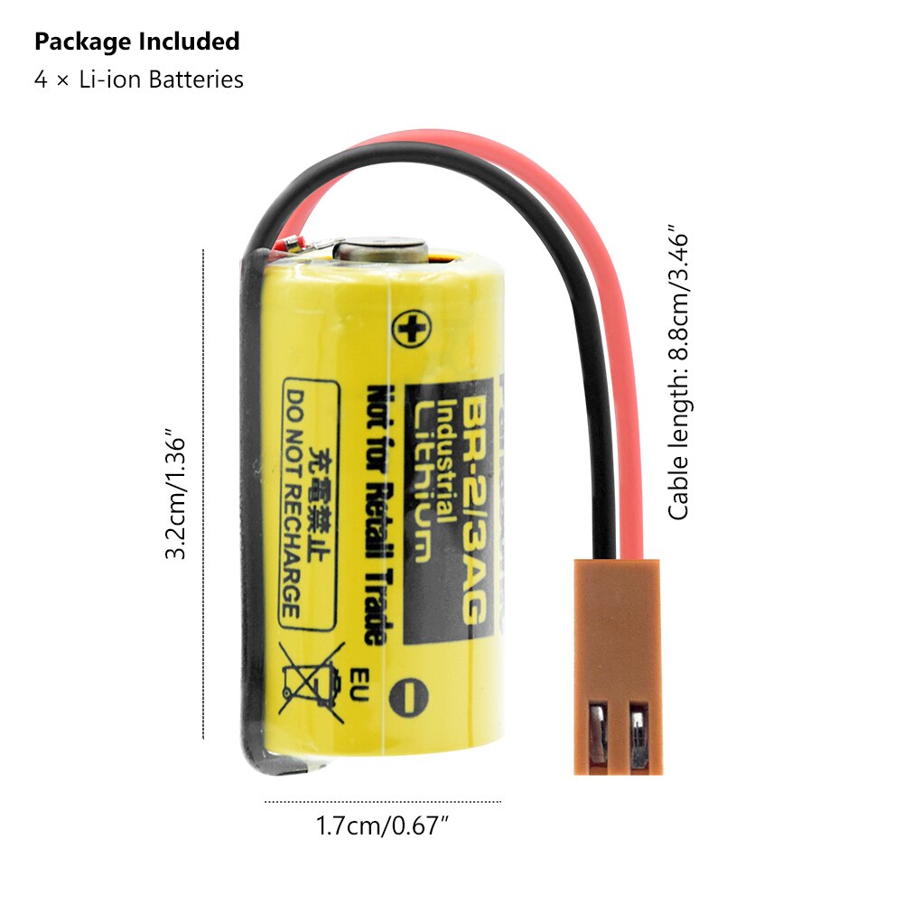 4Pcs BR-2/3AG Primary Dry Battery 3V 1200mAh PLC FANUC Control Lithium Back Up Batteries BR-2/3A / BR2/3AE2P / BR2/3A / CR17335