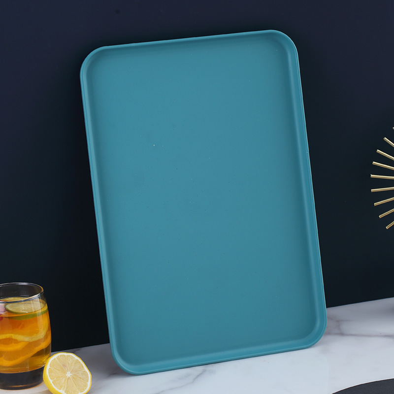 Plastic Tray Rectangular Tray Wheat Straw Eco-friendly Bread Pan Plastic Storage Tray Cup Food Kitchen Organizer Supplies: green / 12 inches