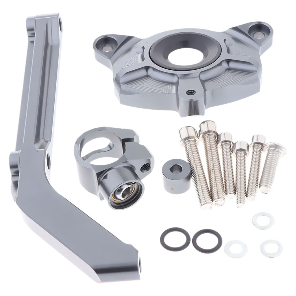 Aluminum Steering Damper Stabilizer, Steering Damper with Mounting Bracket Kit for Kawasaki Z1000: Gray