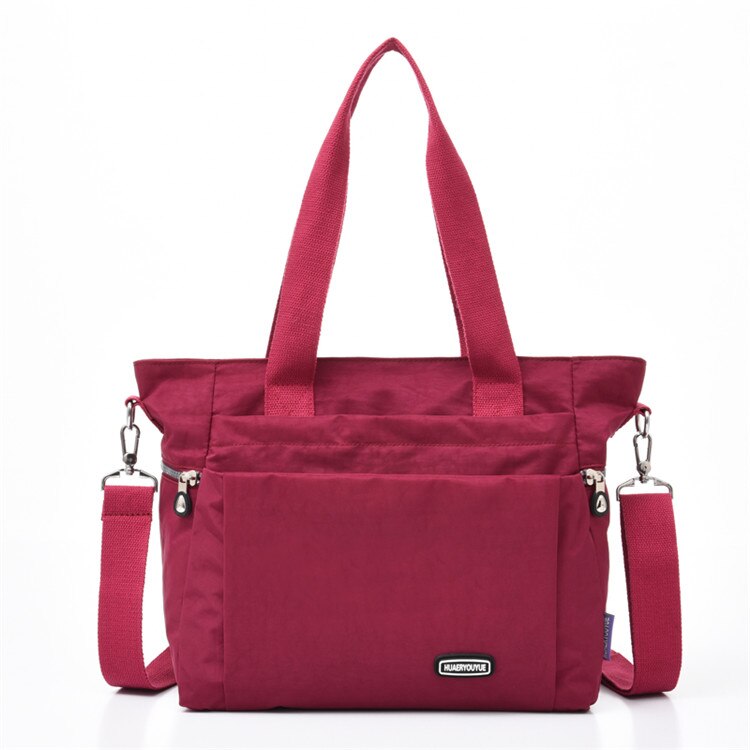 Bolso de hombro de nailon para mujer, bandolera de gran capacidad, resistente al agua, para el trabajo: Wine Red