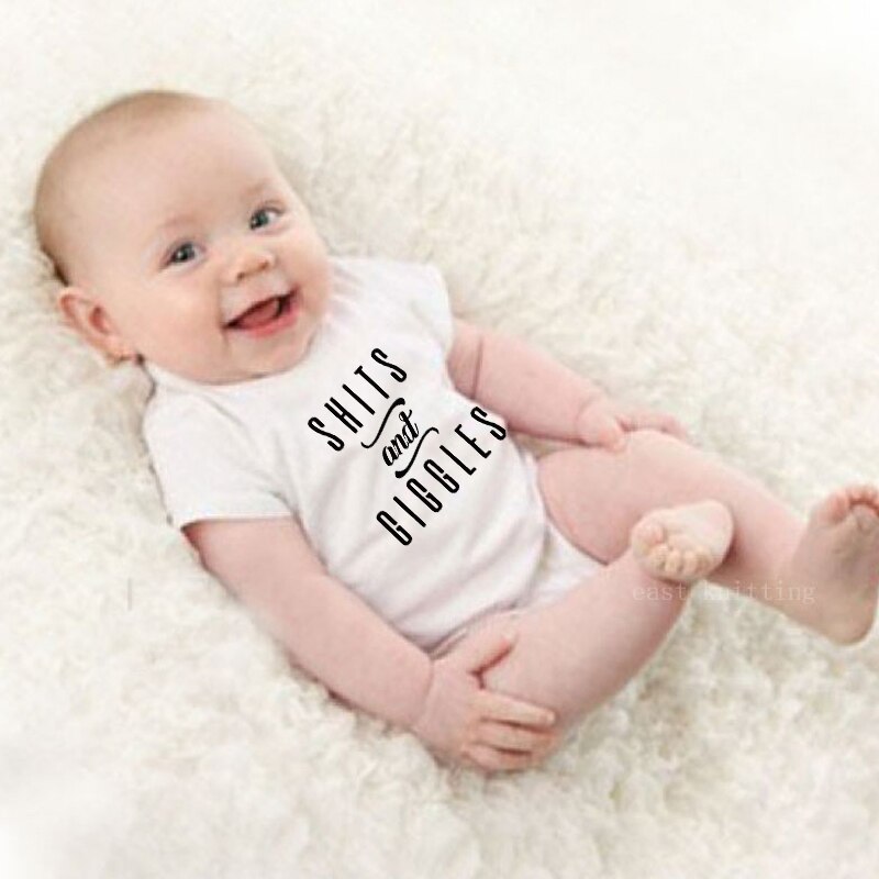 DERMSPE Pasgeboren Baby Rompertjes Mooie Jongens Meisjes Korte Mouw Vinger Knappe Print Foto Baby Jumpsuits Wit