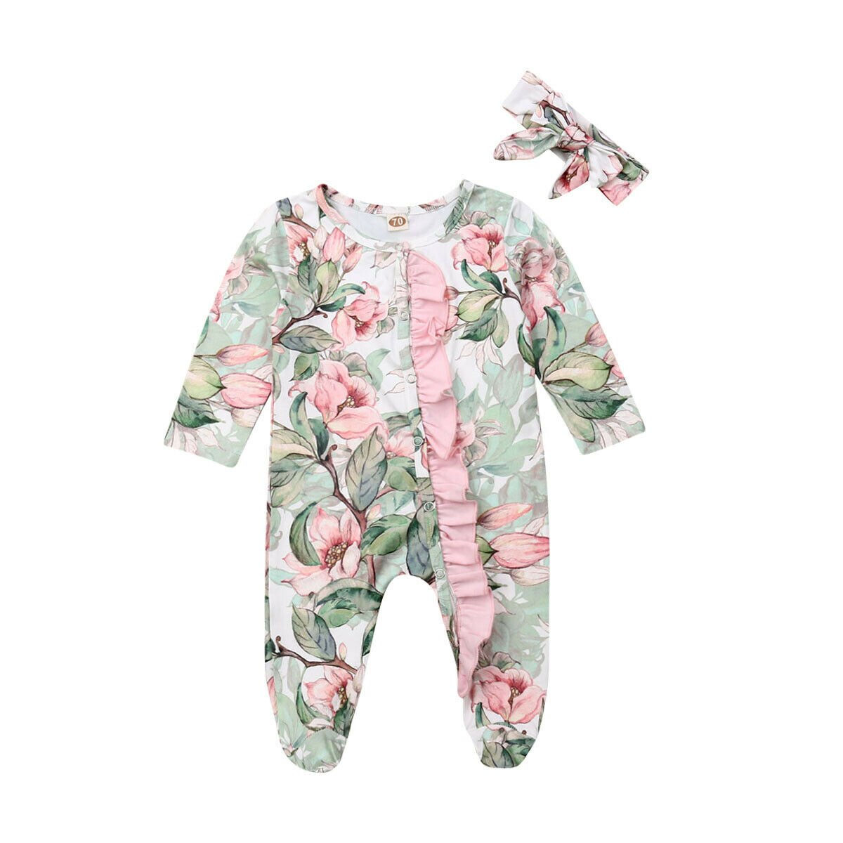 Pasgeboren Baby Baby Meisje Bloemen Dot Kleding Deken Dwarsliggers Romper Jumpsuit Herfst Outfit Set: White / 100