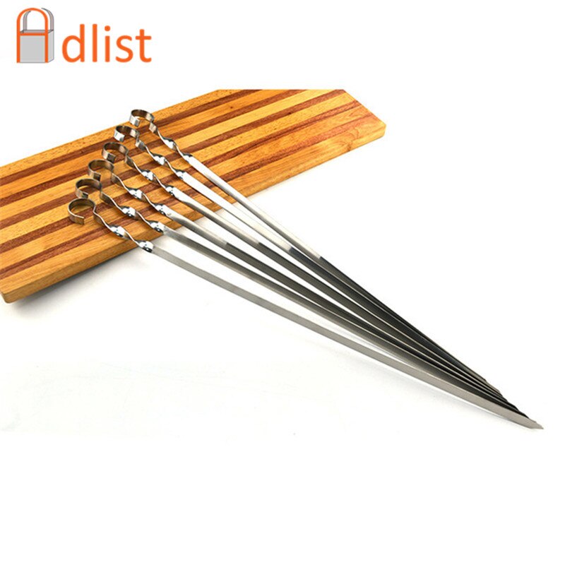 6 st 21.7 '' extra långa grillspett i rostfritt stål stort platt brett bbq gaffel nål shish kebab stick ringhandtag 55cm