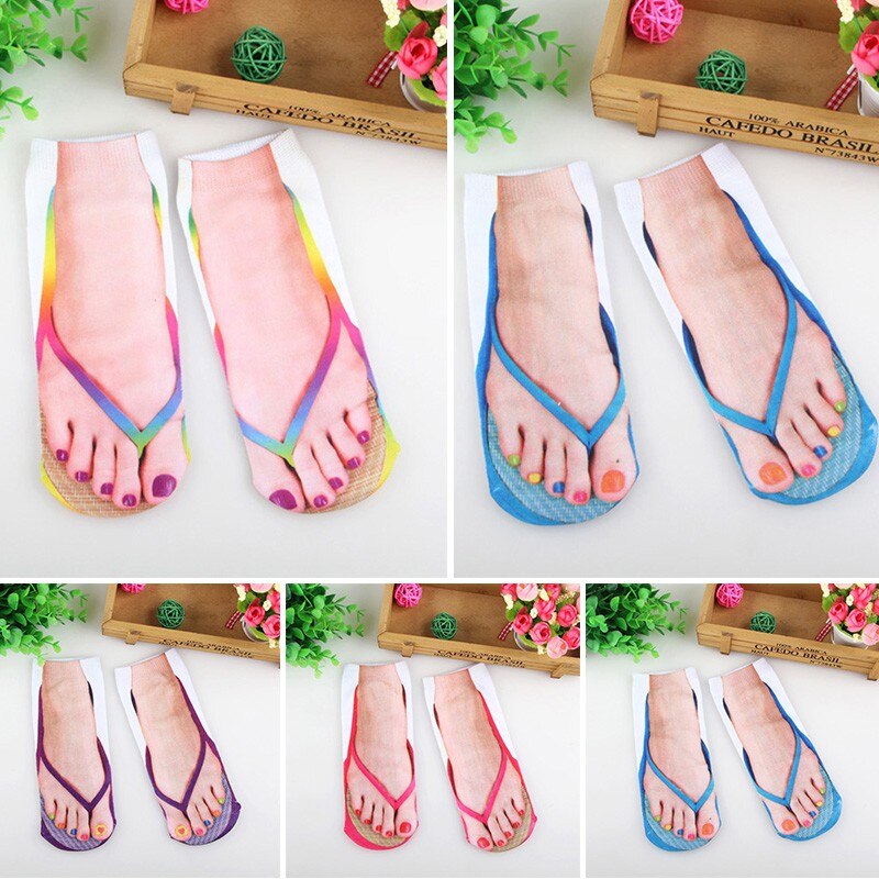 3D imprimé tongs chaussettes mignon pied drôle chaussettes pantoufles en plein air Camping randonnée en cours d'exécution confortable chaussettes femmes