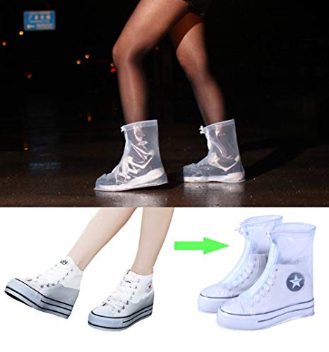 1 Pair Reusable Waterproof Rainproof Men Women Shoes Covers Rain Boots Non-slip Washable PVC Rain Boot Overshoes White