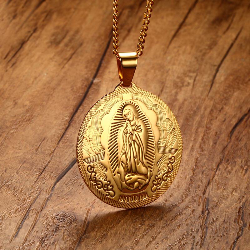 Mens Kettingen Virgin Mary Maria Wonderbaarlijke Medaille Goud Kleur Rvs Sieraden