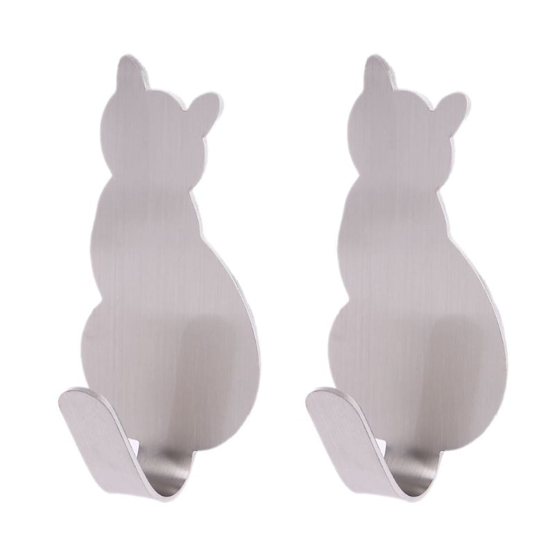Colgador de ropa de puerta de pared de acero inoxidable decorativo con forma de cola de gato, 2 uds., colgador de llaves, gancho, PXPC