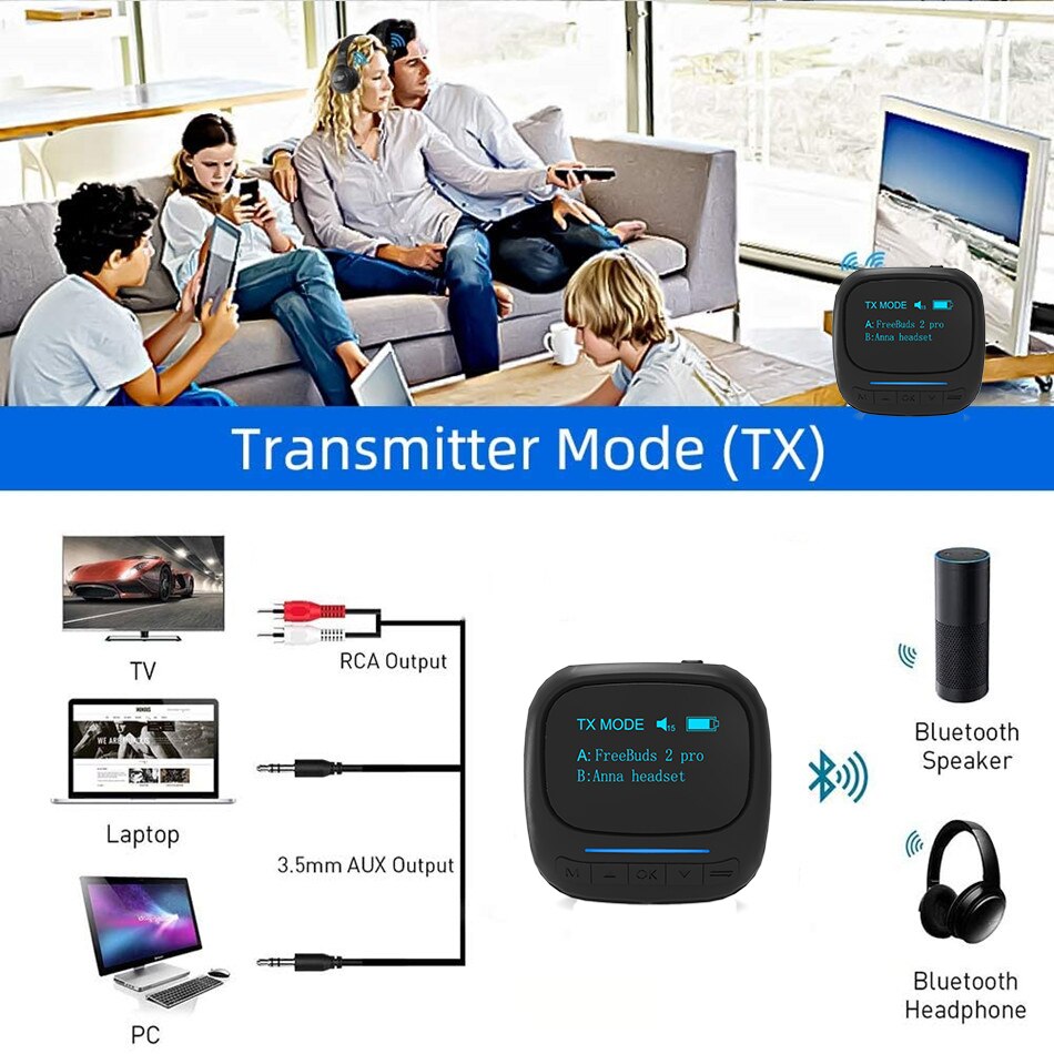 Aptx LL AAC – transmetteur récepteur Audio, Bluetooth 5.0, avec écran OLED, adaptateur sans fil, Jack AUX 3.5mm, pour télévision, voiture, haut-parleur, PC